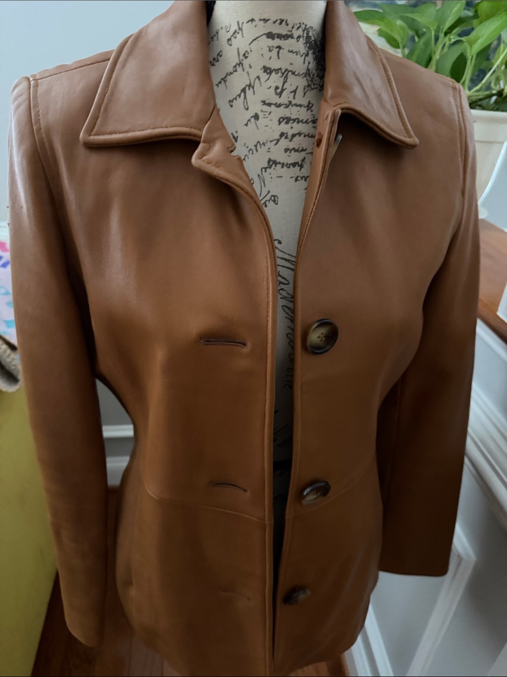 Vintage MICHAEL Michael Kors Smooth Leather Button-Front Jacket in Cognac Brown